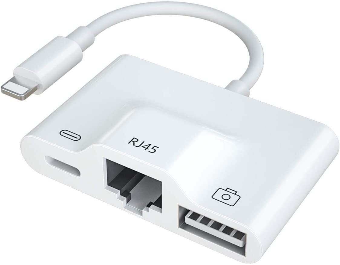 NÖRDIC Lightning adapter 1 til 3 USB3,1 porte 1x 1x RJ45 10 / 100Mbps 1x  Lightning til opladning | Elgiganten
