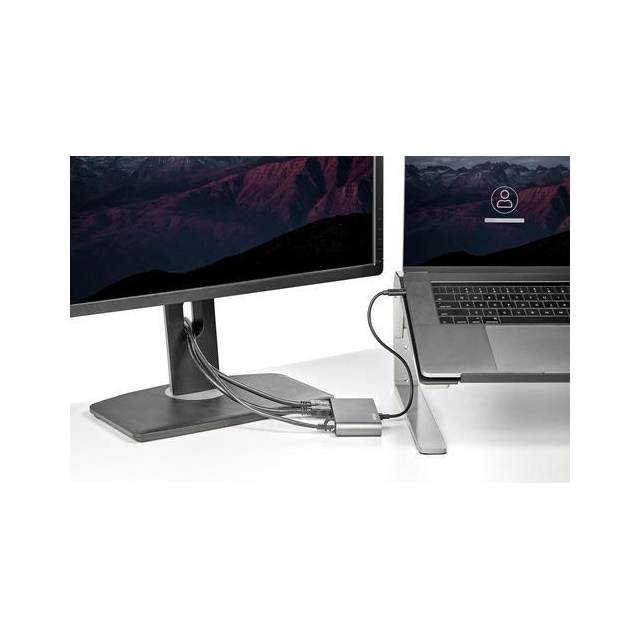 StarTech.com TB3DKM2HDL, Ledningsført, Thunderbolt 3, 10,100,1000 Mbit/s, IEEE 802.3ab,IEEE 802.3i,IEEE 802.3u, Grå, 3840 x 2160 pixel