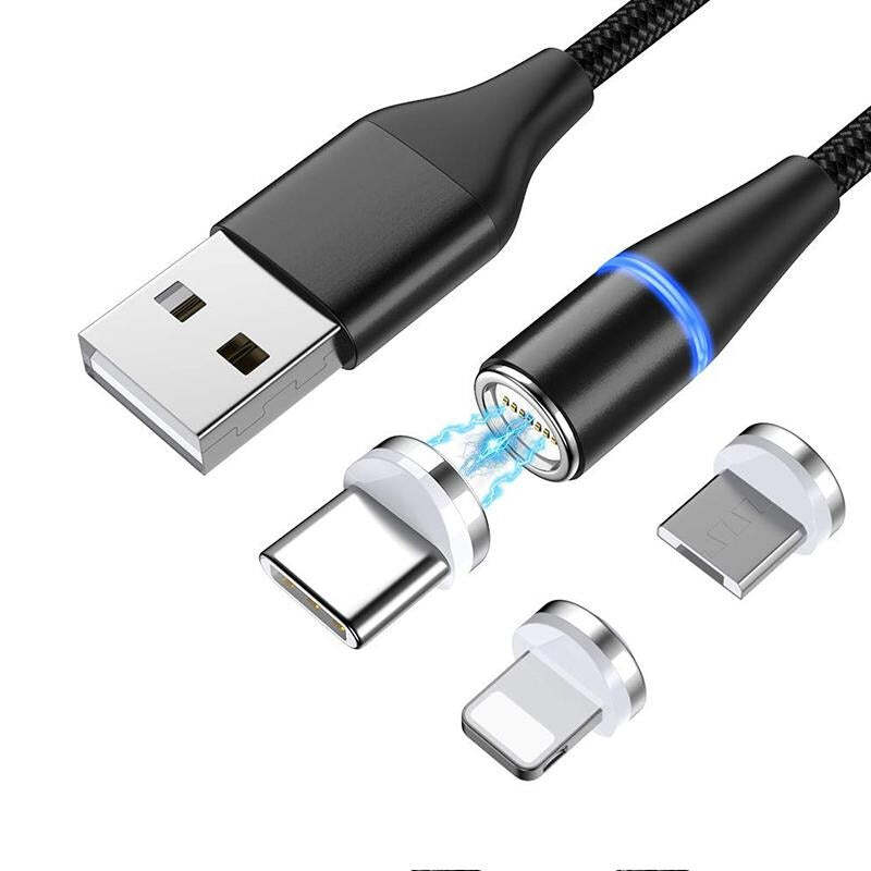 NÖRDIC USB2.0 Magnetisk kabel 3i1 Lightning (Ikke MFI), USB-C Micro USB  1m3A sort | Elgiganten