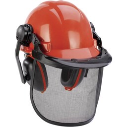 Einhell BG-SH 1 4500480 Skovbrugsbeskyttelseshjelm Med integreret visir Orange, Sort EN 1731 , EN 39