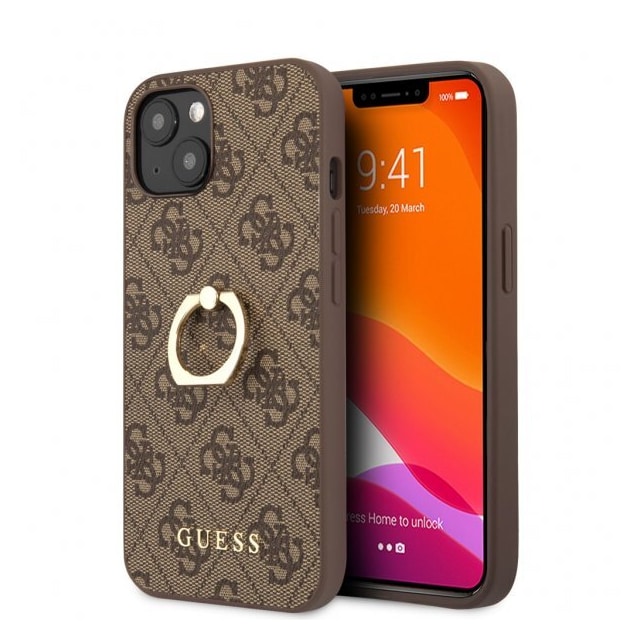Guess iPhone 13 Mini Cover Ring Stand Brun