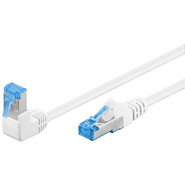 Netværkskabel CAT 6A vinklet 1x 90°, S/FTP (PiMF), hvid, 2 m