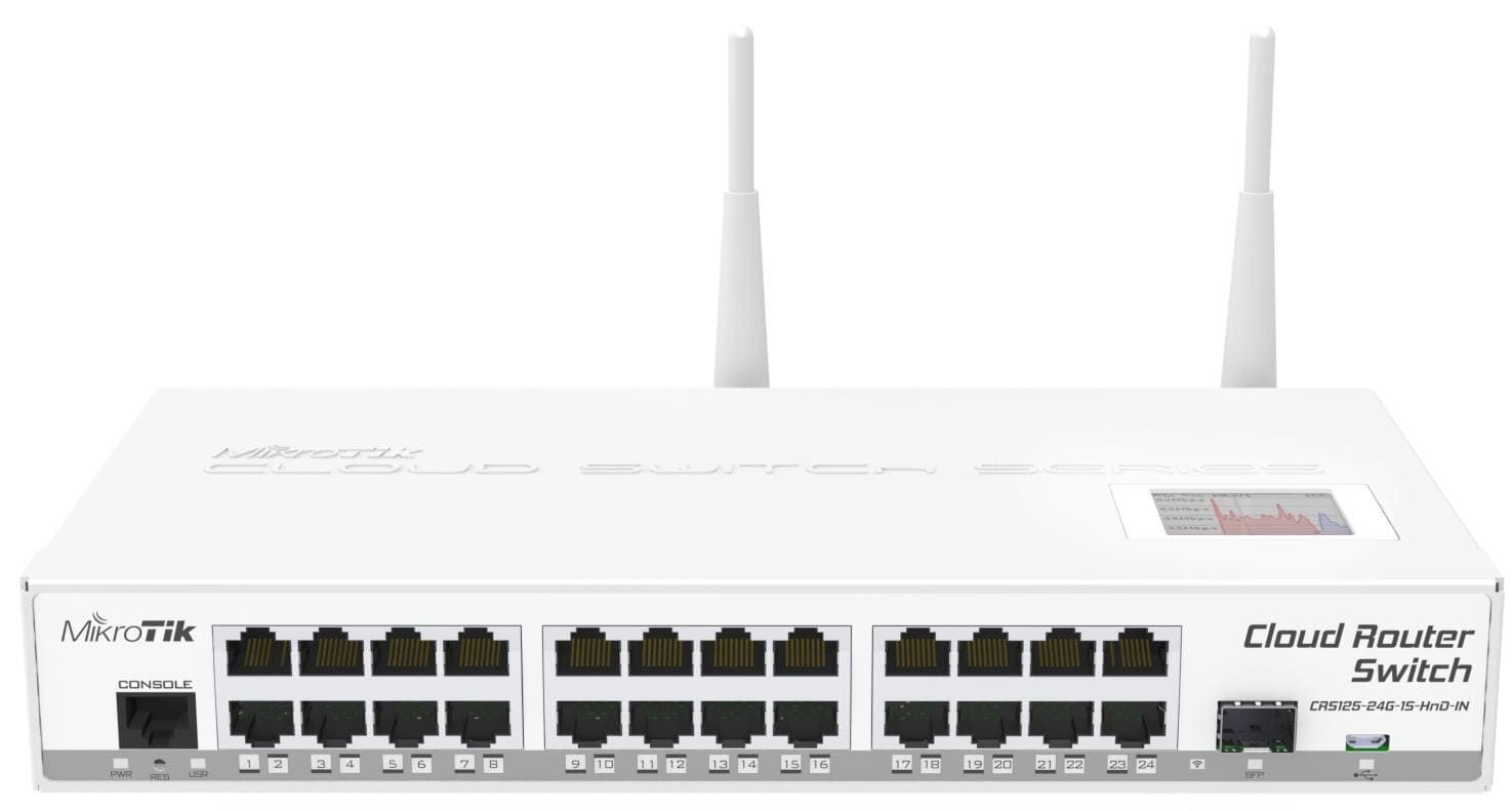 MikroTik Cloud Router Switch CRS125-24G-1S-2HND-IN Administreret,  rackmonterbar, 1 Gbps (RJ-45) porte mængde 24, SFP-porte antal 1, Passive  PoE-porte mængde 1x POE-in, Licensniveau 5, 802.11b/ g/n | Elgiganten