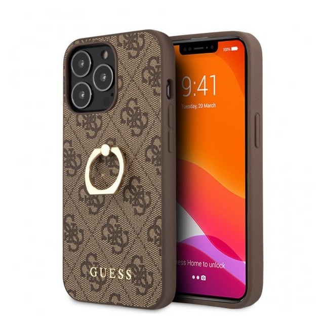 Guess iPhone 13 Pro Cover Ring Stand Brun