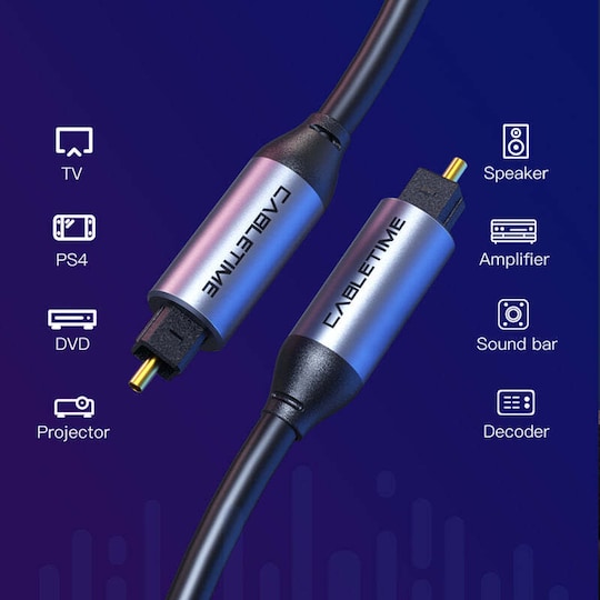 NÖRDIC Toslink fiberkabel SPDIF digital audio overførsel af høj kvalitet  aluminium kontakter 3m sort | Elgiganten