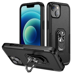 iPhone 14 Plus Stødsikker TPU + PC Kickstand Telefonetui Bilmonteret Metalplade - Sort