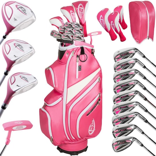 Golfsæt, komplet sæt grafit, 13 køller + taske - pink | Elgiganten