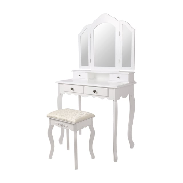 ML Design Dressing Table White, toiletbord med afføring, 3 spejle