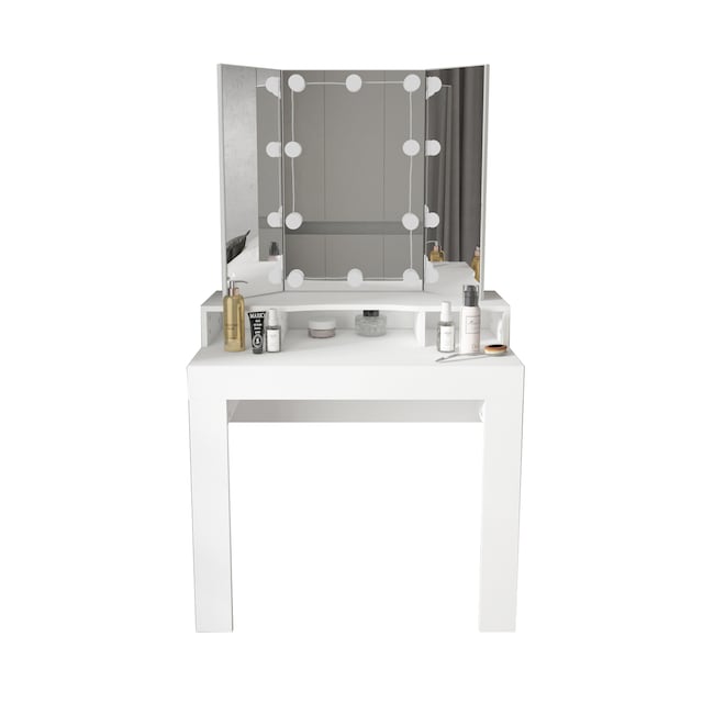 ML Design toiletbord hvid toiletbord med LED-belysning, spejl 3-pc er