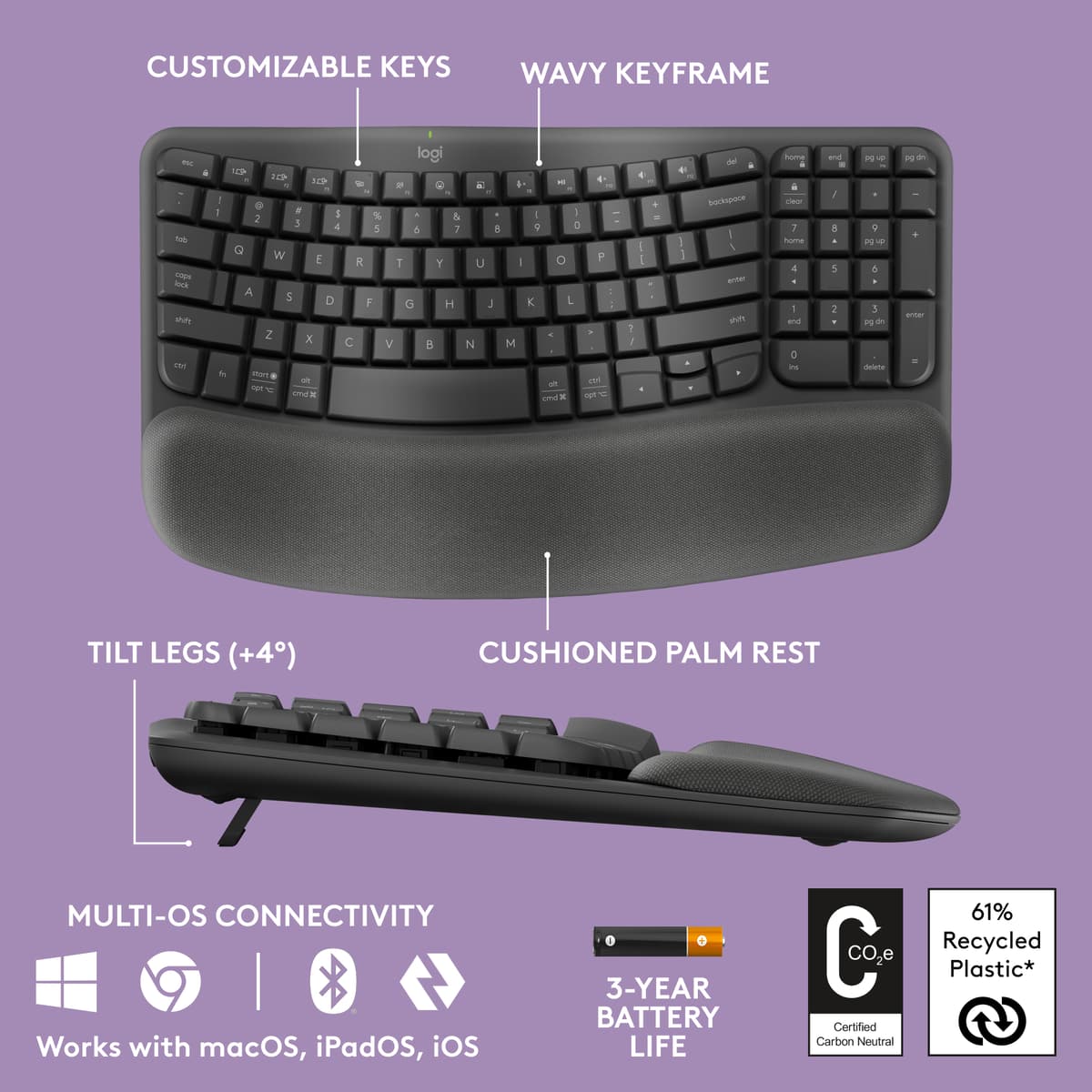 Logitech Wave Keys ergonomisk tastatur (grafit)