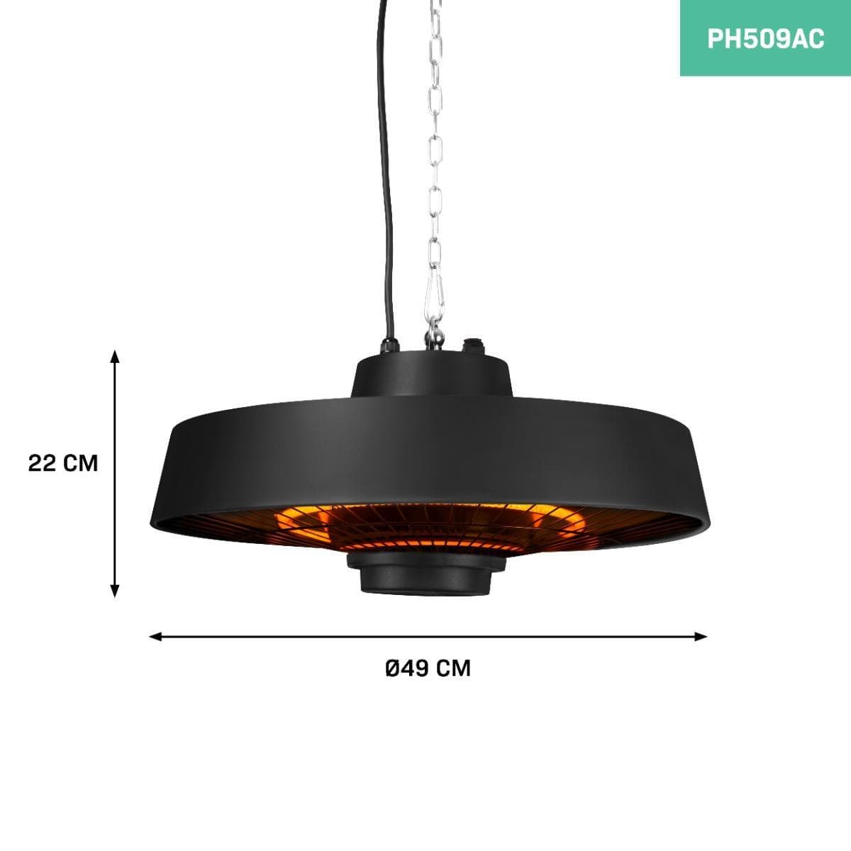 VONROC Terrassevarmer - Vulcano - 2000W | LCD skærm - Timer | Sort | Inkl. Fjernbetjening.