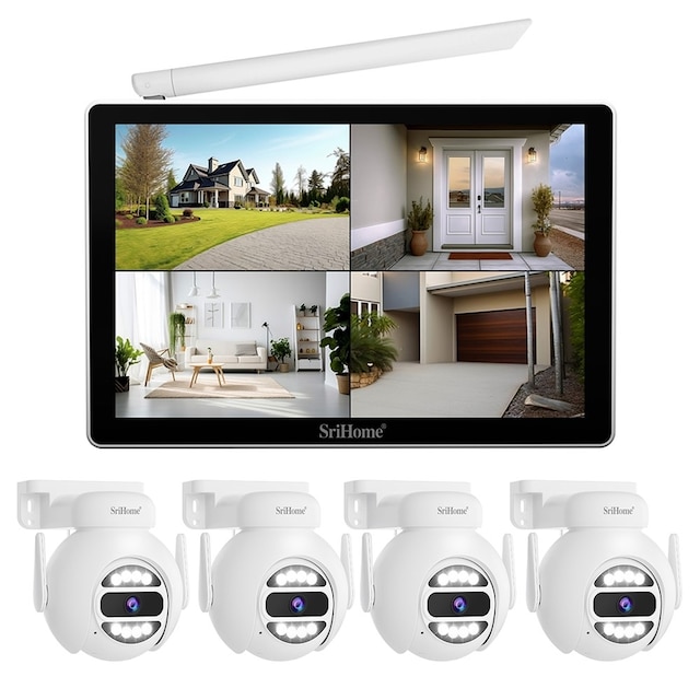 SRIHOME NVS010 1 til 4 Trådløs Touchskærm 5MP HD Overvågningskamera NVR Videooptager