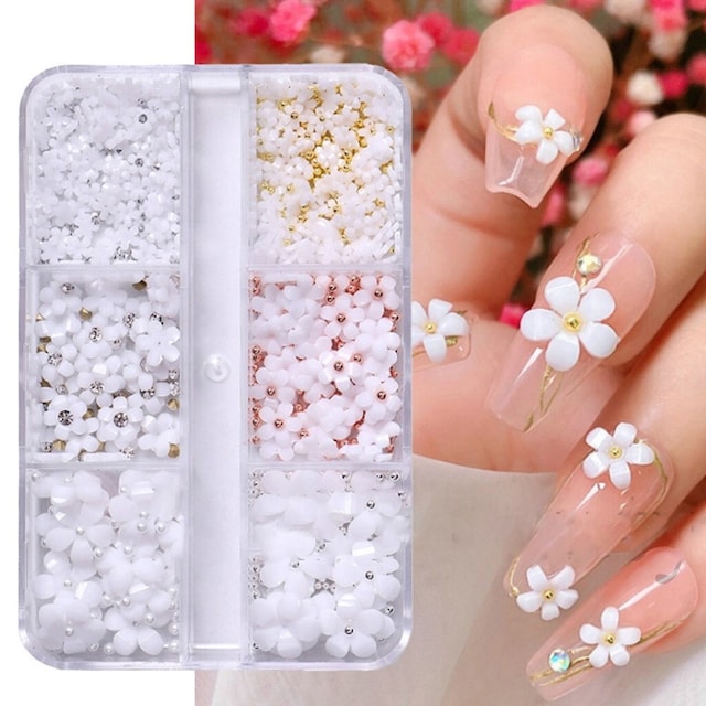 3D blomster Nail Art Charms Hvid