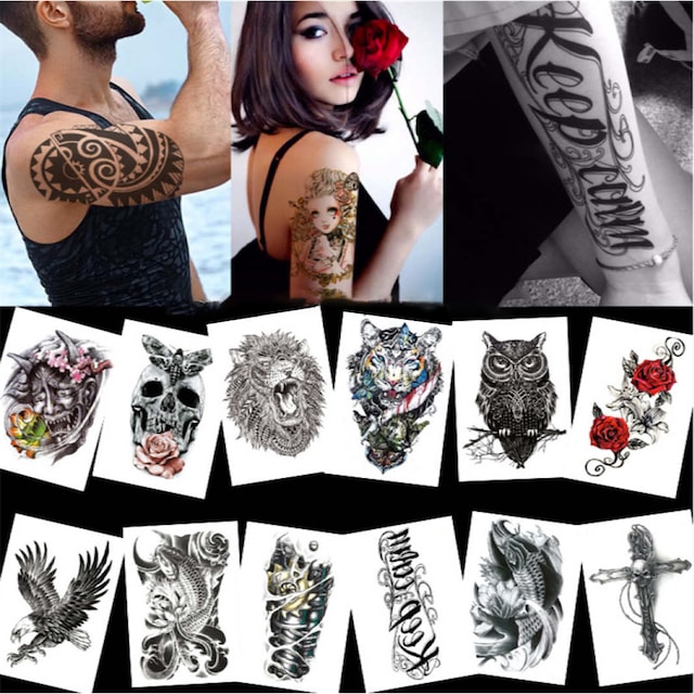 Store midlertidige falske tatoveringer 14 stk MultiColor M