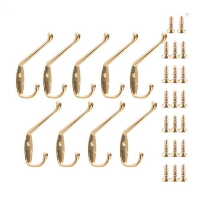 9 Pack vægmonterede kroge Metal kroge Robe kroge Dual Prong vægmonterede kroge Guld