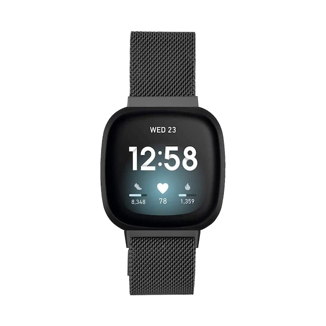 Fitbit Versa 3 / Sense armbånd rustfrit stål Sort One size