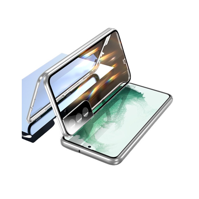 Magnetisk dobbeltsidet telefoncover i hærdet glas Sølv Samsung S22 Ultra