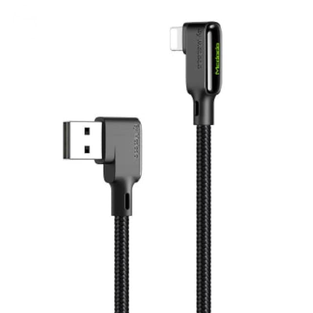 Mcdodo CA-7511 Lightning (Ikke-MFI er) til USB A vinklet kabel med LED 1,8m sort