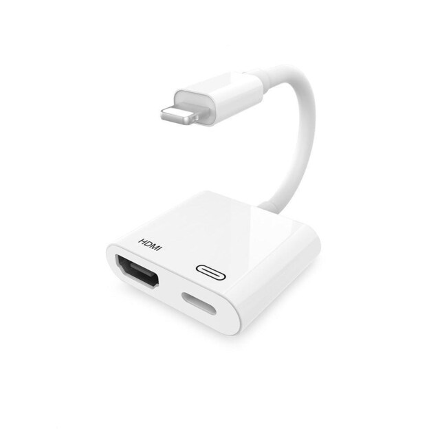 NÖRDIC Lightning adapter til 1xHDMI og 1x Lightning White 10cm kabel, 1080p opløsning