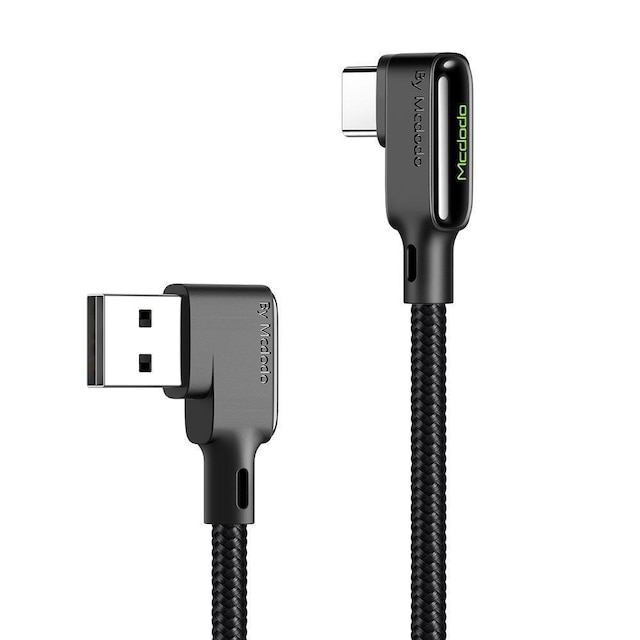 Mcdodo CA-7521 USB-C til USB A vinklet kabel til hurtig opladning og synkronisering med LED 1,8m