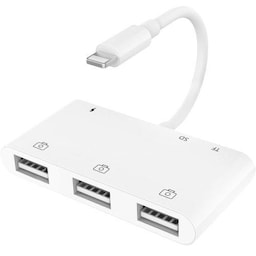 NÖRDIC Lightning adapter 1 til 6 porte 3xUSB A 3.1, 1xTF 1xSD kortlæser 1 x Lightning (Non MFI) opladningsport