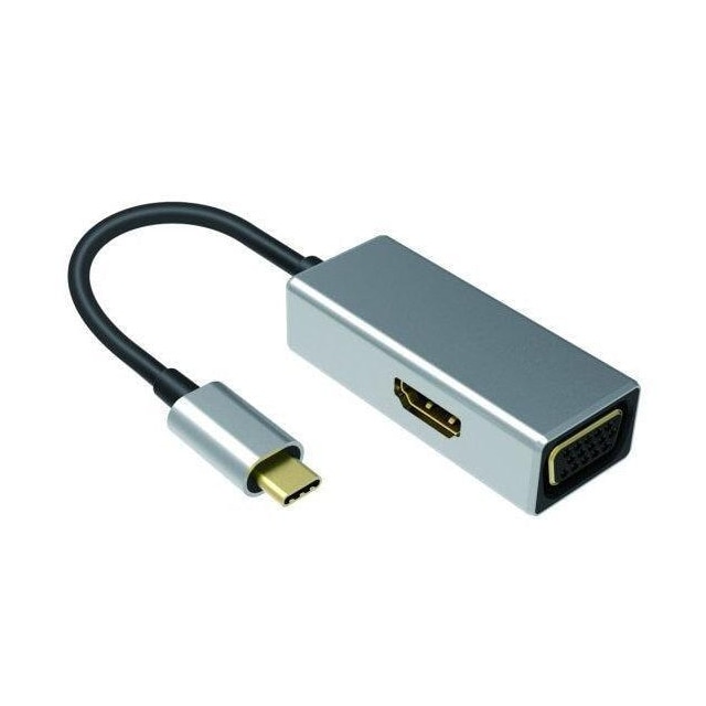 NÖRDIC C USB til HDMI 4K på 30Hz, og VGA 1080P Spejl og Udvidet tilstand 10cm kabel Aluminium Space Grey