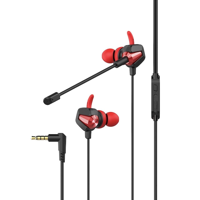 NÖRDIC headset med aftagelig og fleksibel mikrofon og volumenkontrol Rød 3,5 mm stereo sort