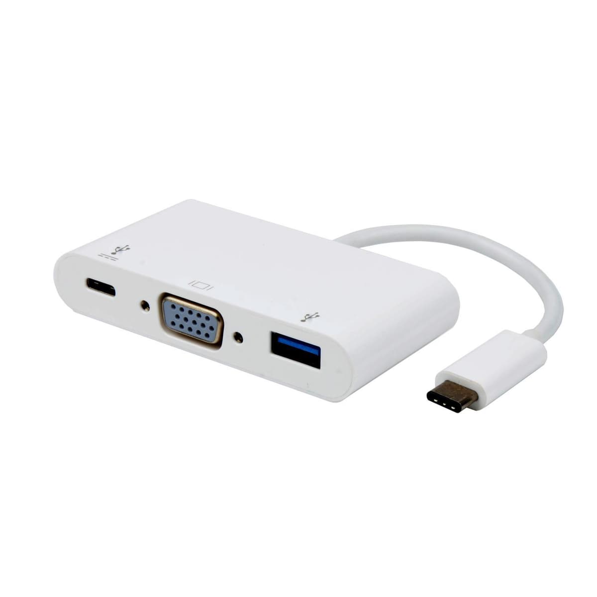 NÖRDIC 1 til 3 USB C Docking Station med 1x VGA 1920X1200 i 60Hz, 1xUSB C 100W PD Hurtig ladning og 5Gbps dataoverførselshastighed, 1xUSB 3.1