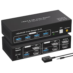 NÖRDIC KVM-switch 2 til 2 DisplayPort & HDMI, 8K60Hz/4K120Hz, 4x USB-A