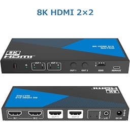 NÖRDIC 8K HDMI 2.1 Matrix switch 2x2 med lydudtrækker Toslink & Stereo EDID CEC, Dolby Atmos, Digital Plus, DTS-EX