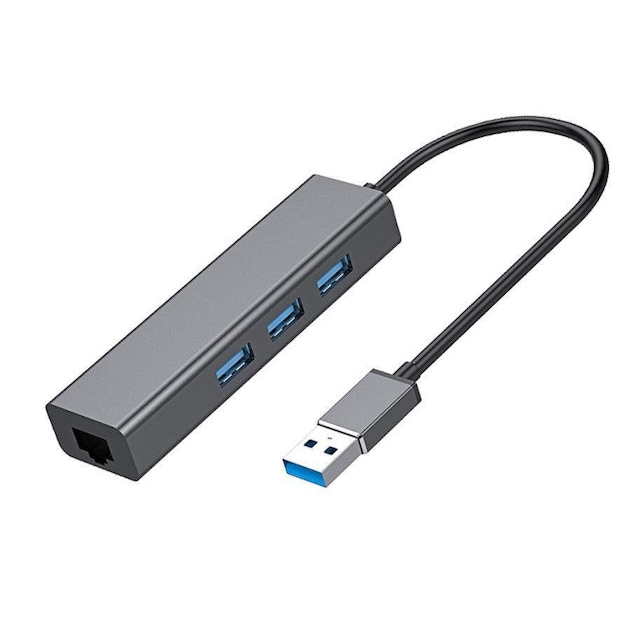 NÖRDIC USB3.1 til Ethernet Giga netværksadapter med 3xUSB3.1 hub, Space Grey Aluminium