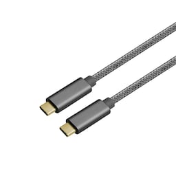 NÖRDIC 1m USB-C til C USB-kabel USB3.1 Gen1 opladning på Power Delivery 60W 5Gbps 3A med Emarker, Nylon Flettet SPCA grå