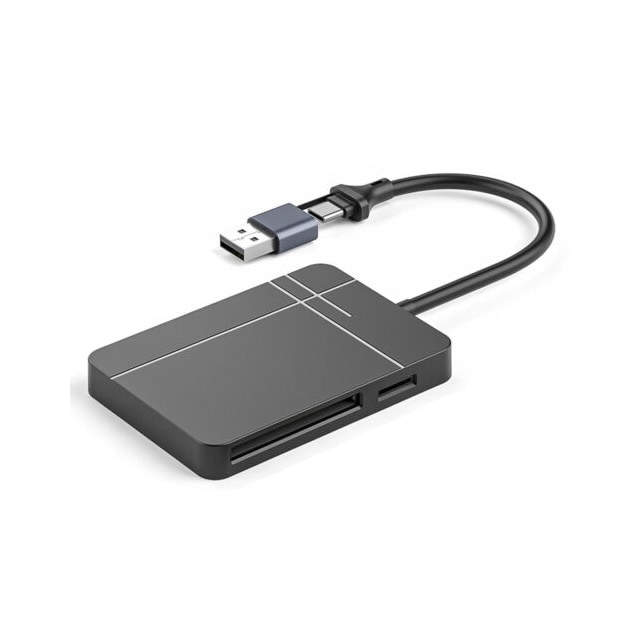 NÖRDIC 4 i 1 USB-A/C kortlæser SD/MicroSD/CF/TF/MS 5Gbps UHS-II 1TB
