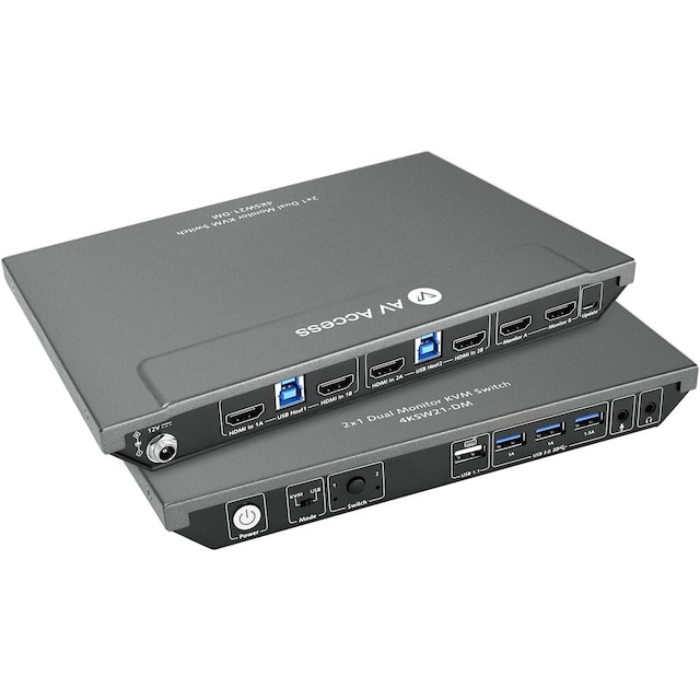 AV Access KVM Switch 2 til 2 HDMI 2.0, 4K60Hz 2K 144/120Hz 4xUSB-A og 2x3.5mm