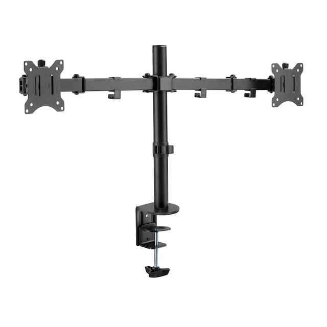 NÖRDIC Monitorarm bordholder til dobbeltskærme 17 til 32 tommer i stål, vipbar, roterbar og drejelig, sort