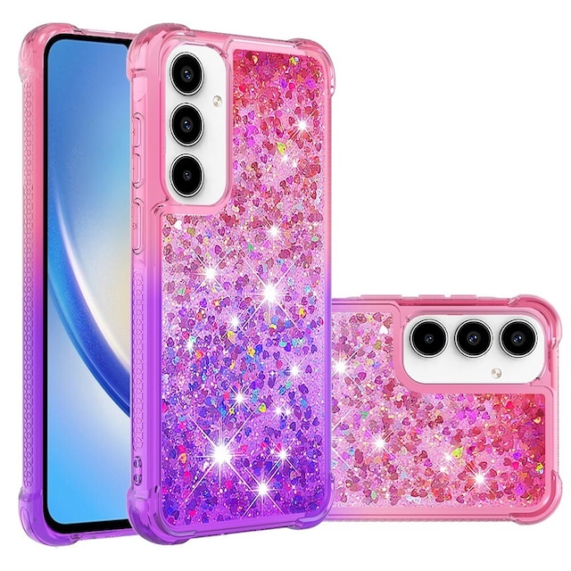 SKALO Samsung A35 5G Kvicksand Glitter Hjerter TPU Cover - Pink-Lilla