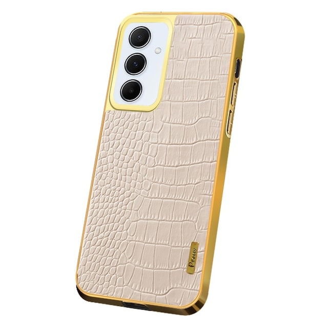 SKALO Samsung A55 5G Crocodile Guldkant Cover - Hvid