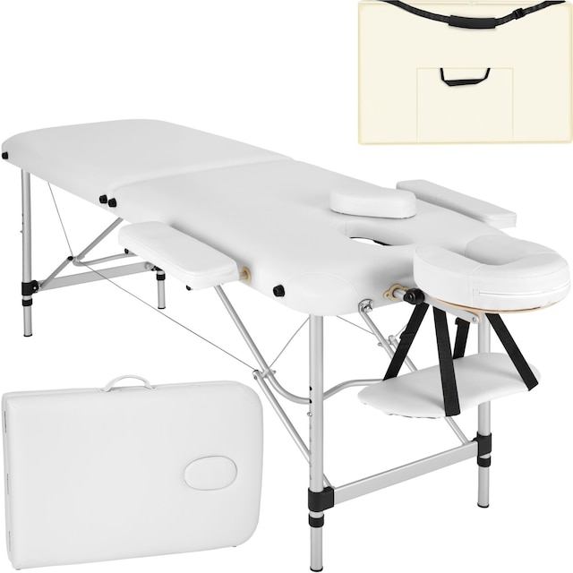 Massagebriks i aluminium med 2 zoner, polstring + taske - hvid