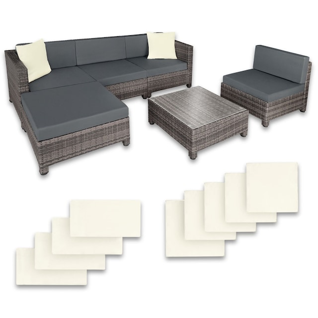 Polyrattan loungesæt med aluminiumstel - grå