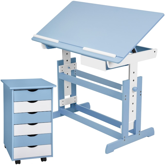 Skrivebord og rulleskab - blå