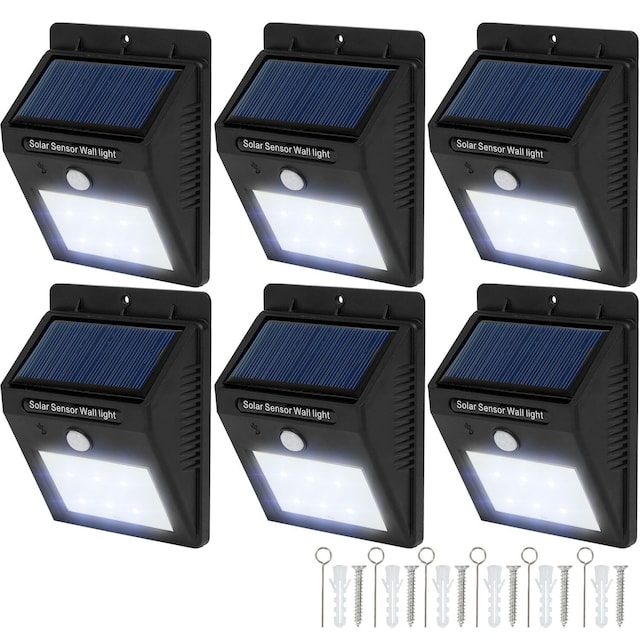 6x LED lampe med bevægelsessensor og solceller - sort