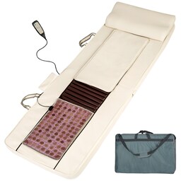 Massagemåtte Shiatsu med jadestens-varmepude og fjernbetjening - beige