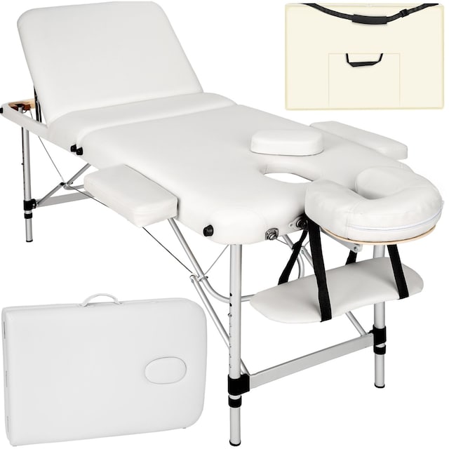 Massagebriks i aluminium med 3 zoner, 5cm polstring + taske - hvid