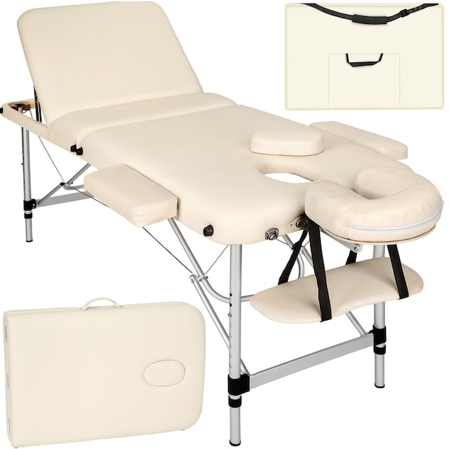 Massagebriks i aluminium med 3 zoner, 5cm polstring + taske - beige