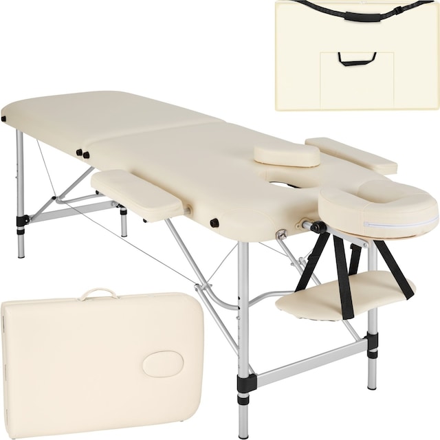 Massagebriks i aluminium med 2 zoner, polstring + taske - beige