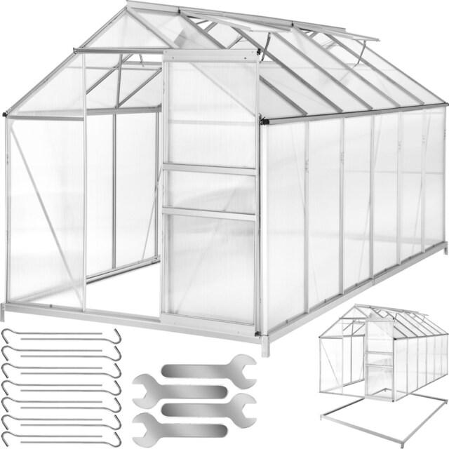 Drivhus i aluminium med fundament - 375 x 185 x 195 cm