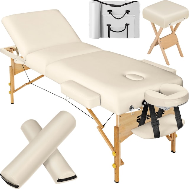 Massagebriks med 3 zoner 10cm polstring + ruller + træstel - beige