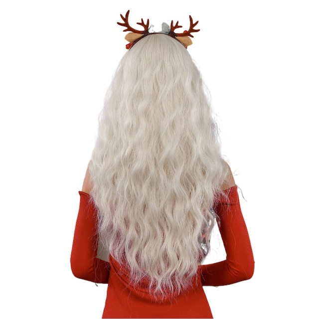 Julebølget langt krøllet hår med pandehår hår parykker Hvid