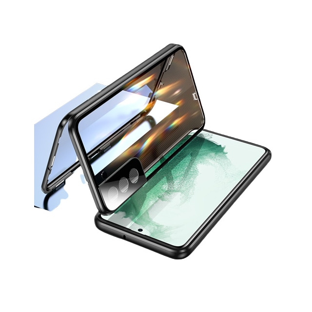 Magnetisk dobbeltsidet telefoncover i hærdet glas Sort Samsung S22