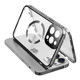 Dobbeltsidet HD-telefontaske med spænde med linsebeskytter, kompatibel med iPhone Sølv iPhone 14 Pro